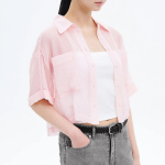 8 seconds Sheer Short Sleeve Shirt — Light Pink