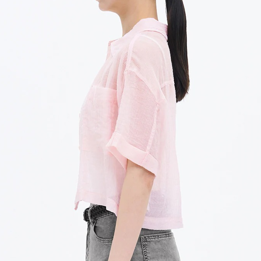 8 seconds Sheer Short Sleeve Shirt — Light Pink