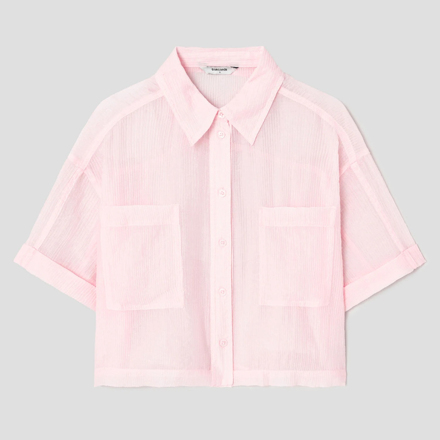 8 seconds Sheer Short Sleeve Shirt — Light Pink