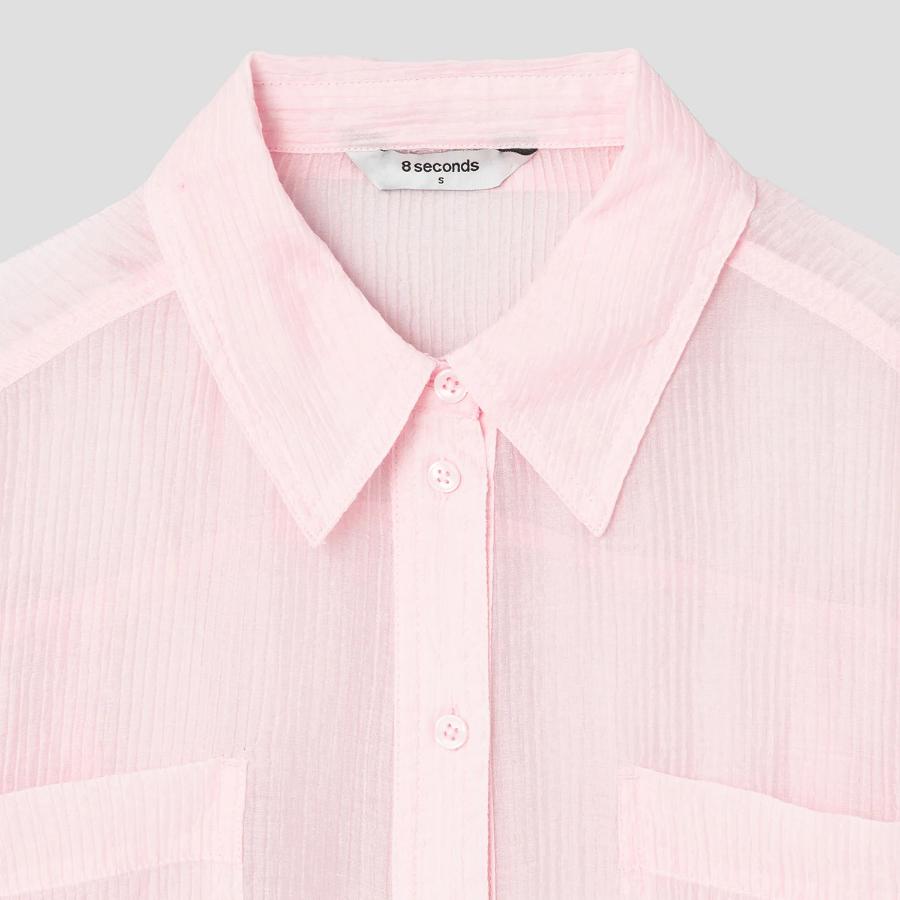 8 seconds Sheer Short Sleeve Shirt — Light Pink
