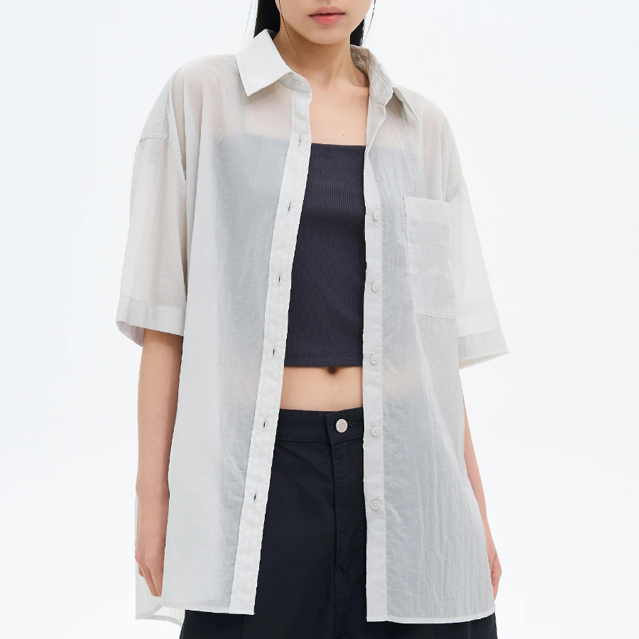 8 seconds Oversized Nylon Short Sleeve Shirt — Light Gray