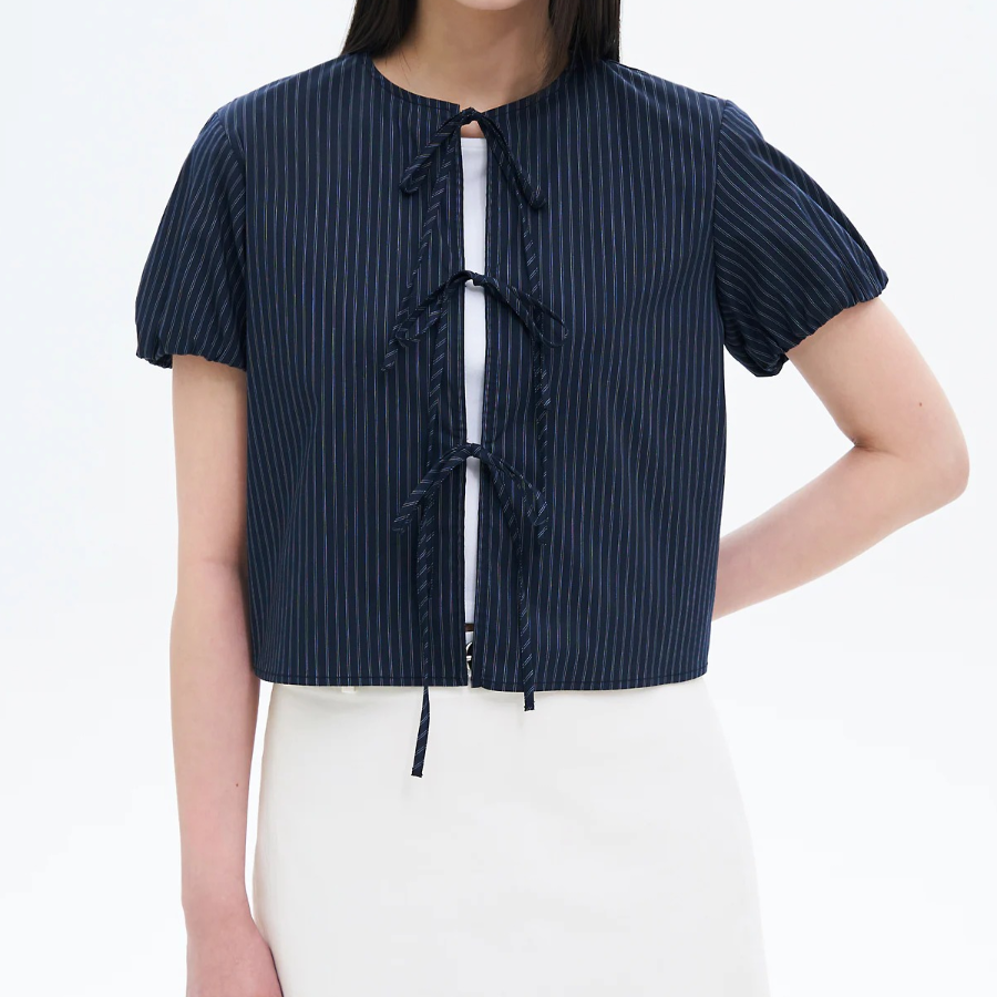 8 seconds Volume Sleeve Blouse — Navy