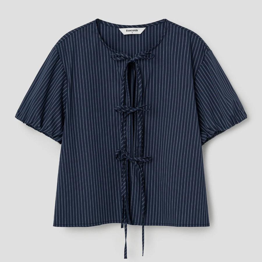 8 seconds Volume Sleeve Blouse — Navy