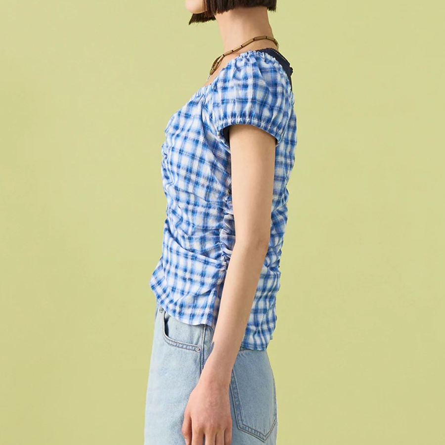 8 seconds Check Pattern Blouse — Sky Blue