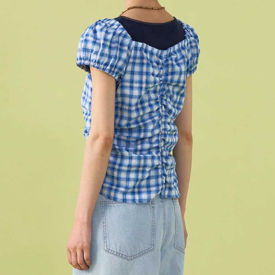 8 seconds Check Pattern Blouse — Sky Blue