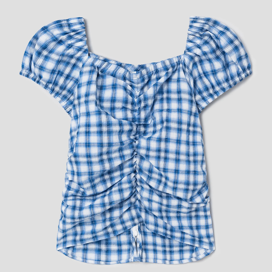 8 seconds Check Pattern Blouse — Sky Blue