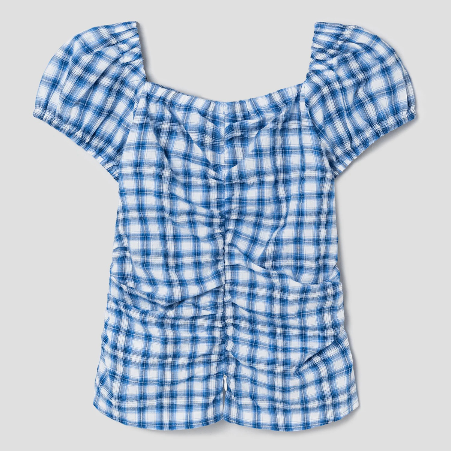 8 seconds Check Pattern Blouse — Sky Blue