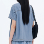 8 seconds Open Collar Denim Short Sleeve Shirt — Sky Blue