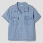 8 seconds Open Collar Denim Short Sleeve Shirt — Sky Blue