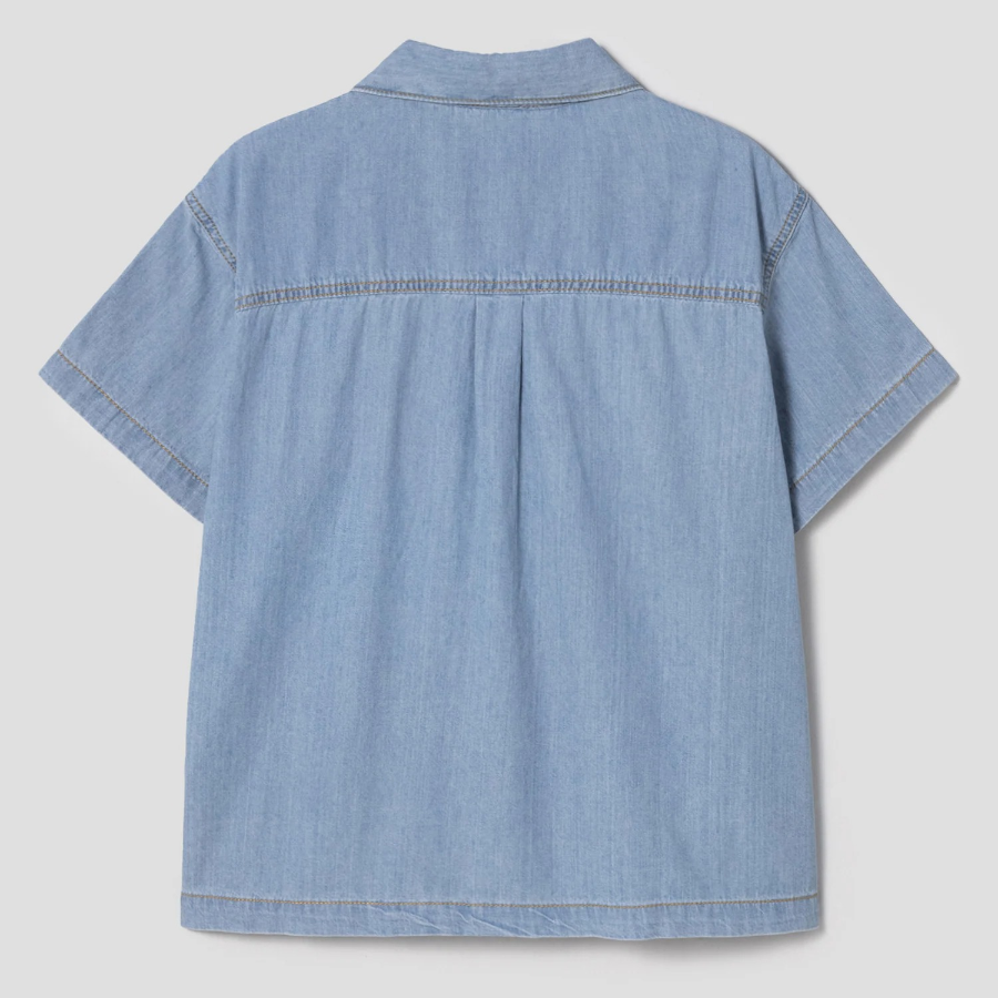 8 seconds Open Collar Denim Short Sleeve Shirt — Sky Blue
