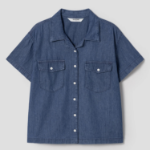 8 seconds Open Collar Denim Short Sleeve Shirt — Blue