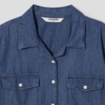 8 seconds Open Collar Denim Short Sleeve Shirt — Blue