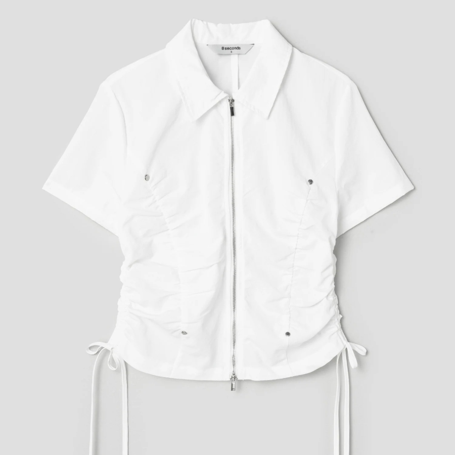 8 seconds Zip-Up Modified Shirt — White