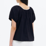 8 seconds Cotton Color-Block Short Sleeve Blouse — Navy