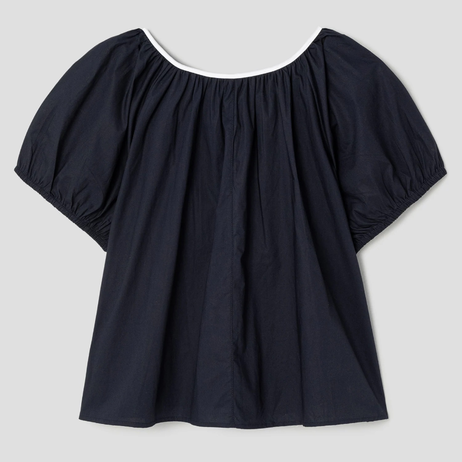 8 seconds Cotton Color-Block Short Sleeve Blouse — Navy