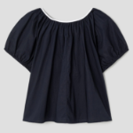 8 seconds Cotton Color-Block Short Sleeve Blouse — Navy