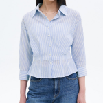 8 seconds Stripe String Collar Modified Blouse — Sky Blue