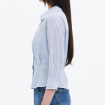 8 seconds Stripe String Collar Modified Blouse — Sky Blue