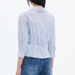 8 seconds Stripe String Collar Modified Blouse — Sky Blue
