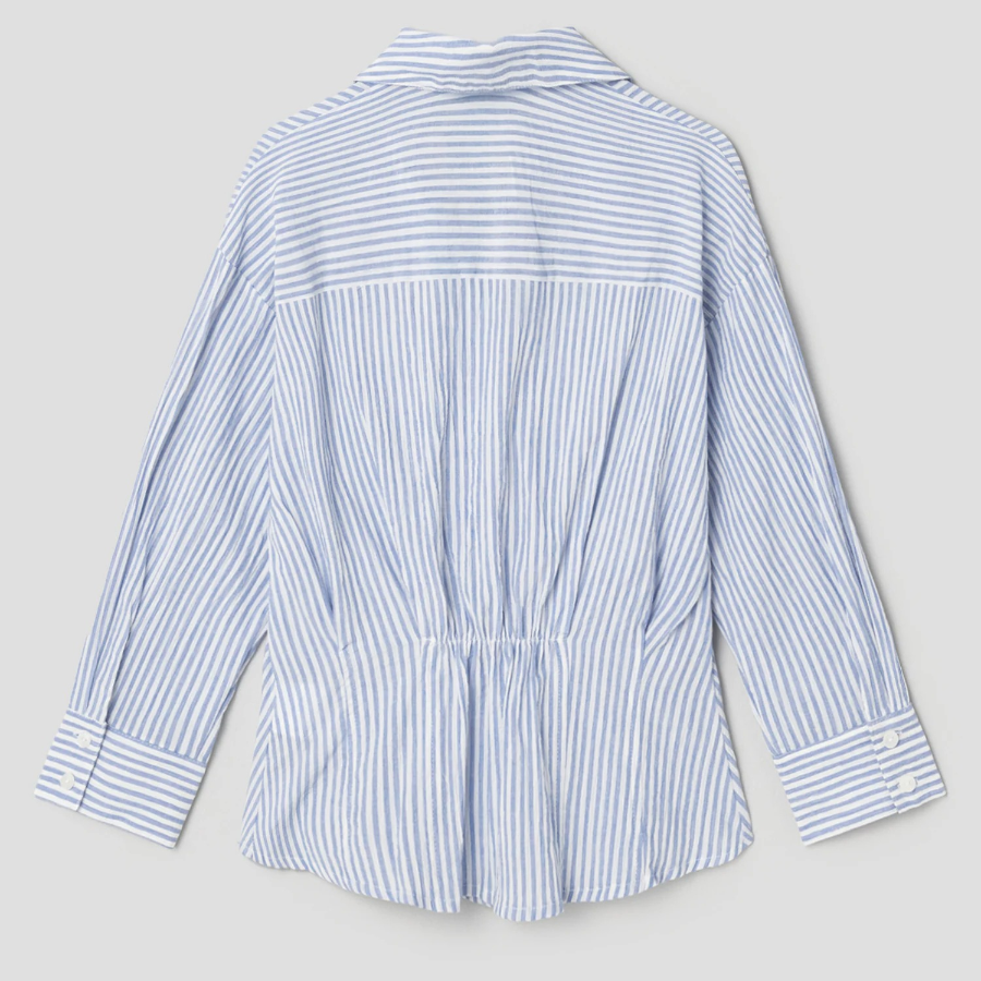 8 seconds Stripe String Collar Modified Blouse — Sky Blue