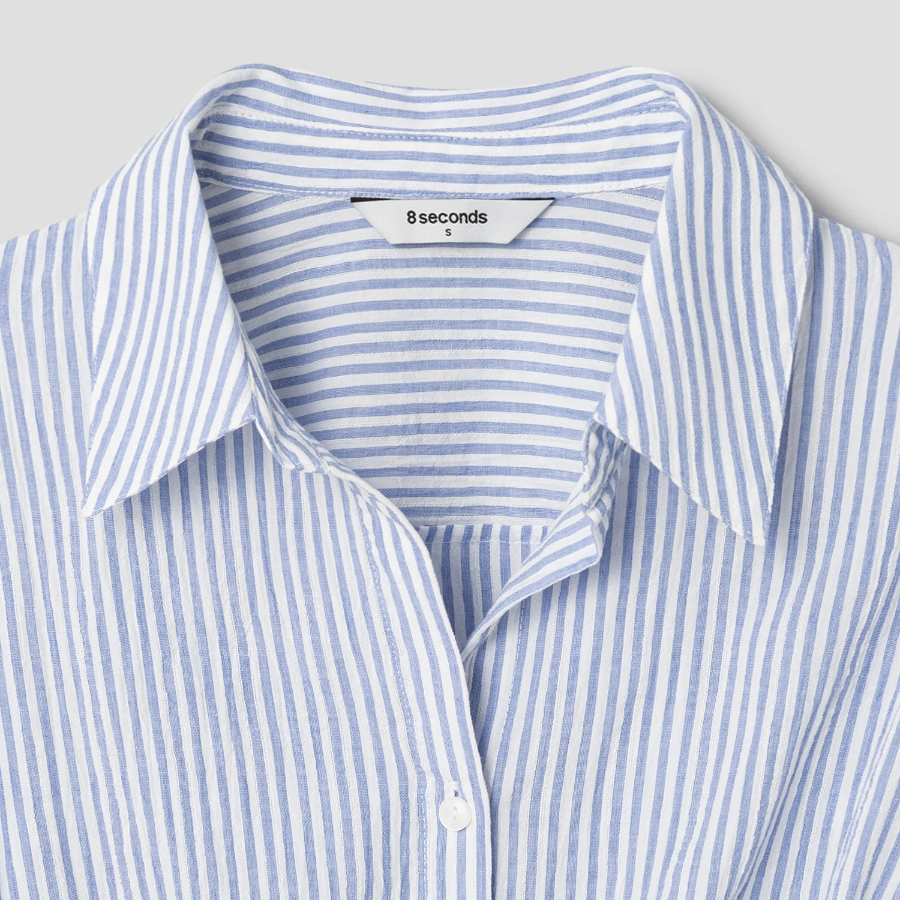 8 seconds Stripe String Collar Modified Blouse — Sky Blue