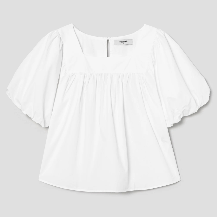 8 seconds 60s Cotton Sleeve Volume Blouse — White