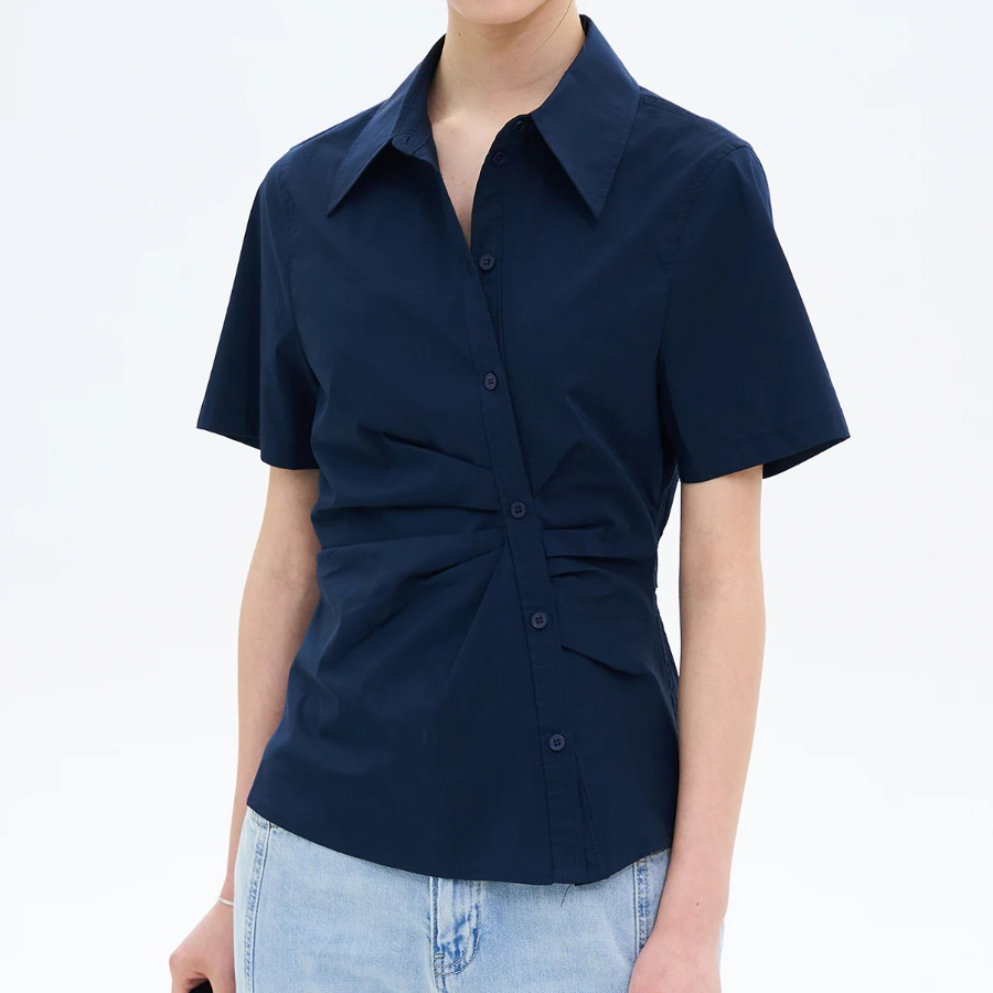 8 seconds Side Shirring Blouse — Navy