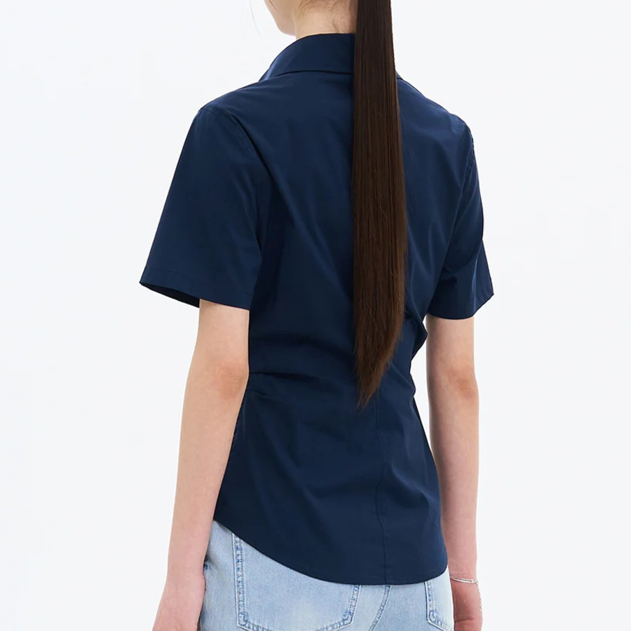 8 seconds Side Shirring Blouse — Navy