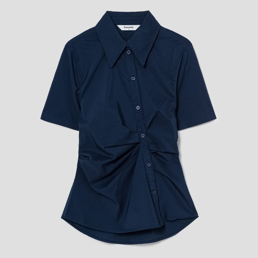 8 seconds Side Shirring Blouse — Navy