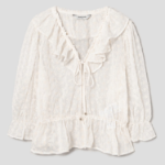 8 seconds Embroidered Frill Blouse — Ivory