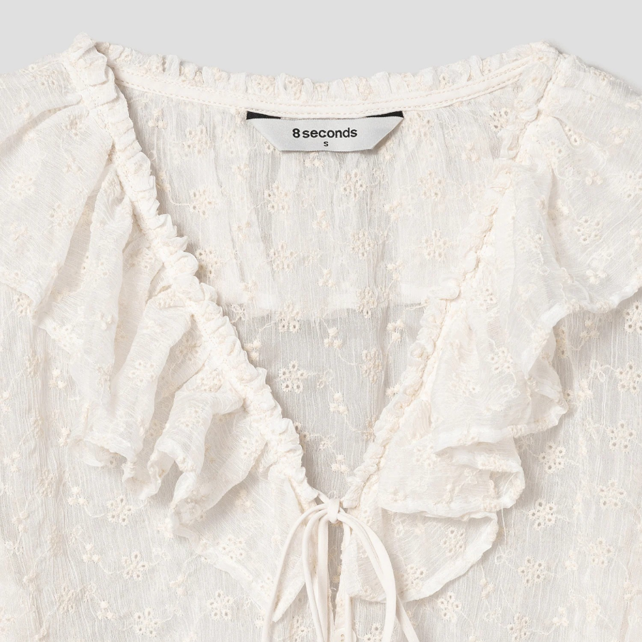 8 seconds Embroidered Frill Blouse — Ivory