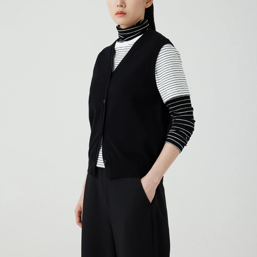 JAJU Button Vest – Black