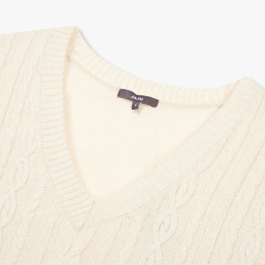 JAJU V-Neck Cable Vest – Beige