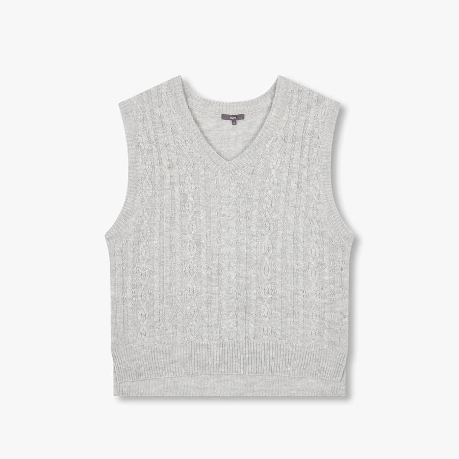 JAJU V-Neck Cable Vest – Melange Grey