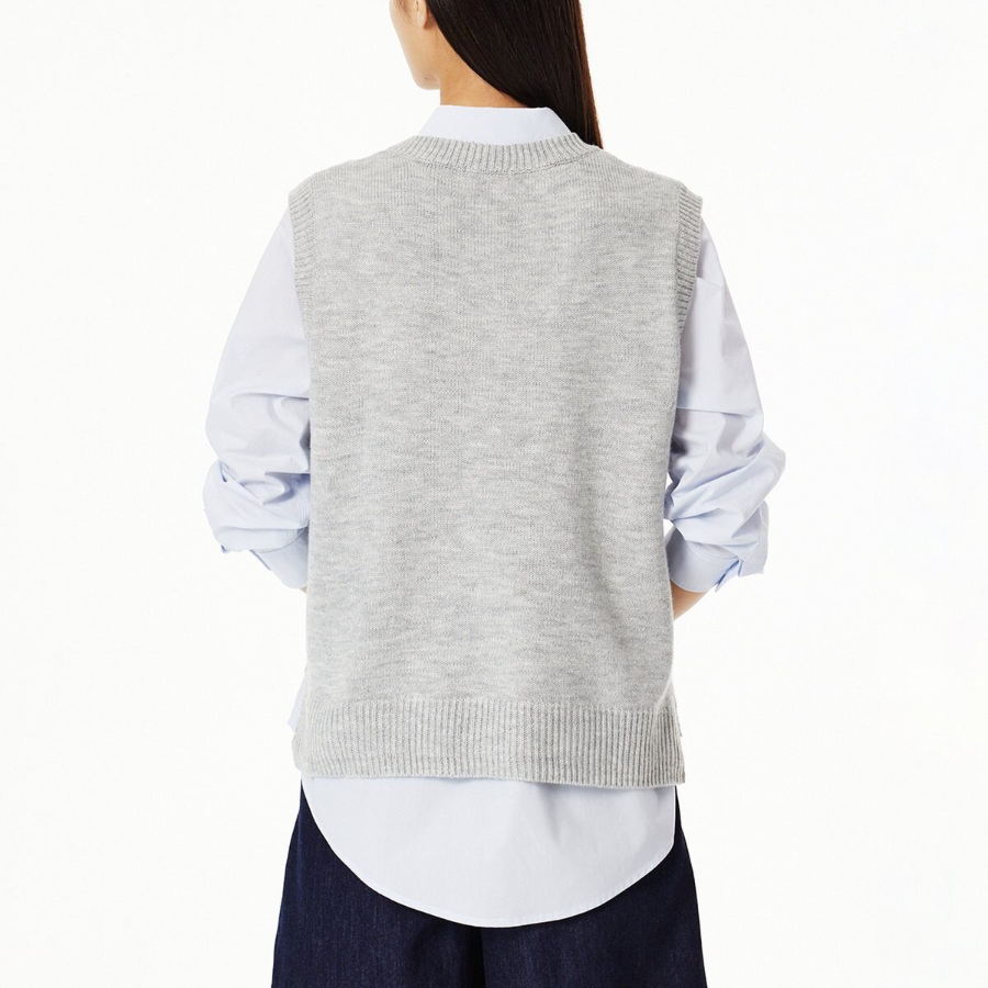 JAJU V-Neck Cable Vest – Melange Grey