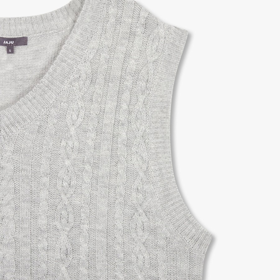 JAJU V-Neck Cable Vest – Melange Grey