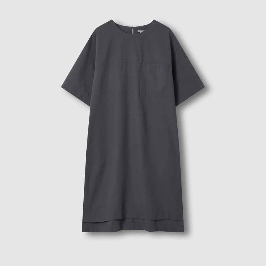 JAJU Seersucker Short-Sleeve Dress – Charcoal