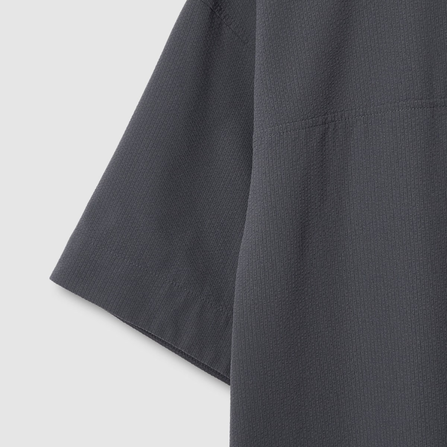 JAJU Seersucker Short-Sleeve Dress – Charcoal