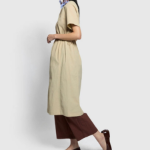 JAJU Seersucker Short-Sleeve Dress – Beige