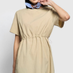 JAJU Seersucker Short-Sleeve Dress – Beige