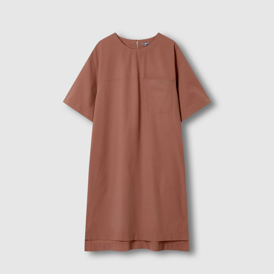 JAJU Seersucker Short-Sleeve Dress – Brick