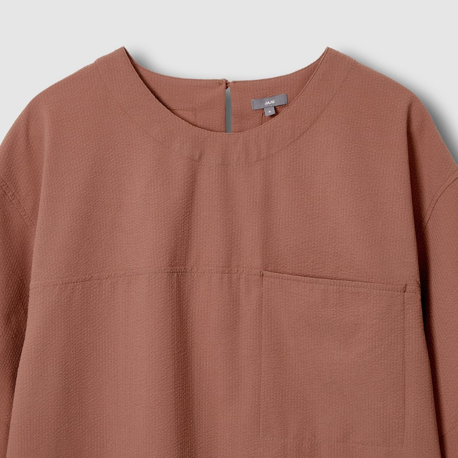 JAJU Seersucker Short-Sleeve Dress – Brick