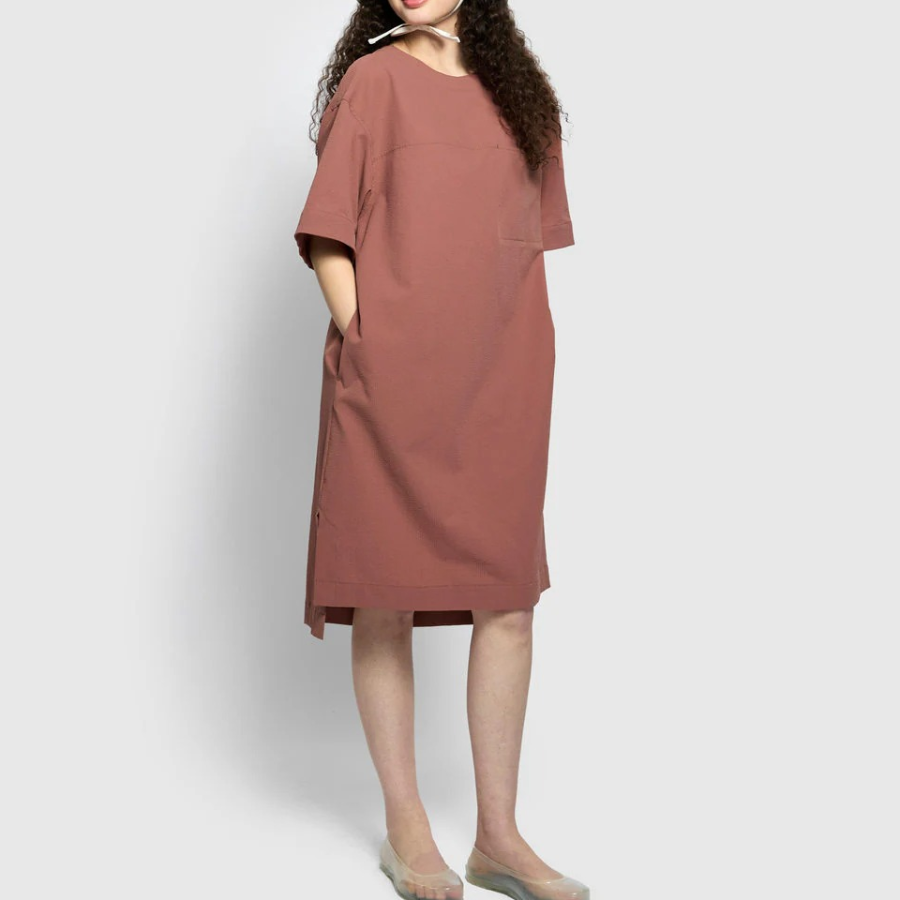 JAJU Seersucker Short-Sleeve Dress – Brick