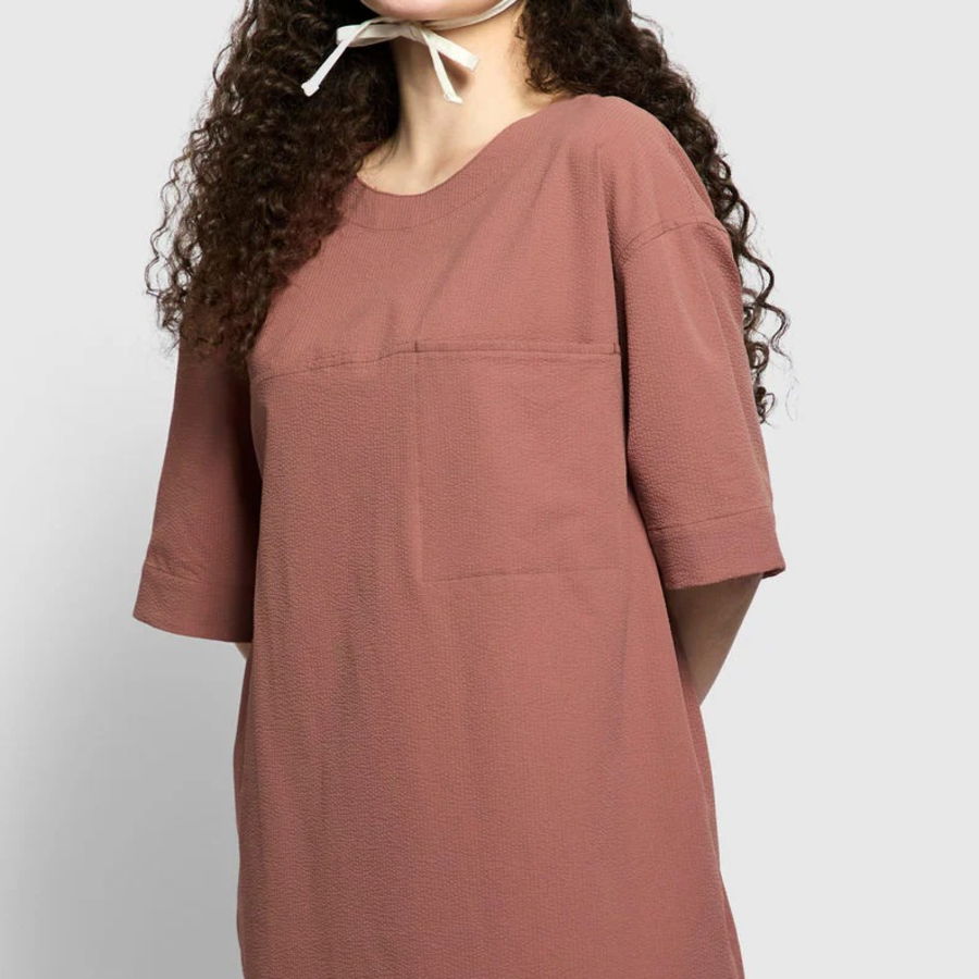 JAJU Seersucker Short-Sleeve Dress – Brick