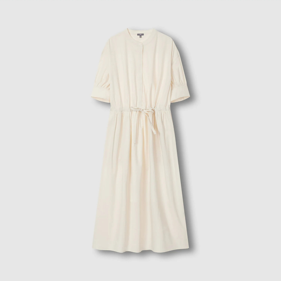 JAJU Cotton Shirt String Short-Sleeve Dress – Ivory