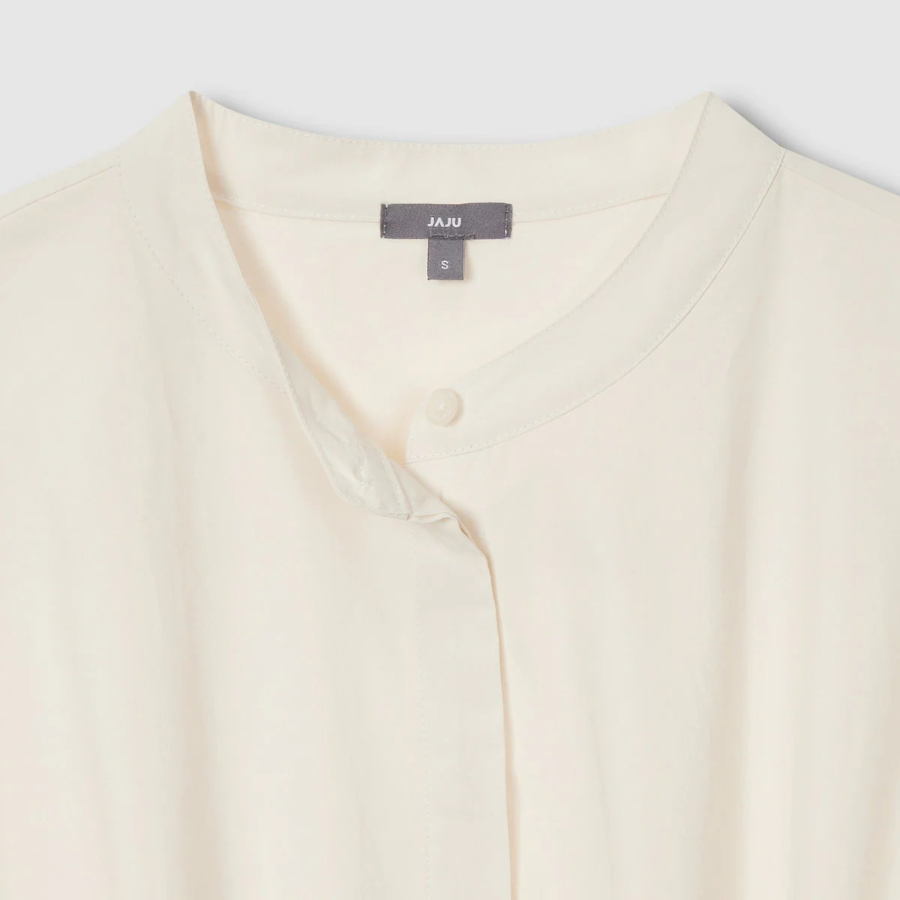 JAJU Cotton Shirt String Short-Sleeve Dress – Ivory