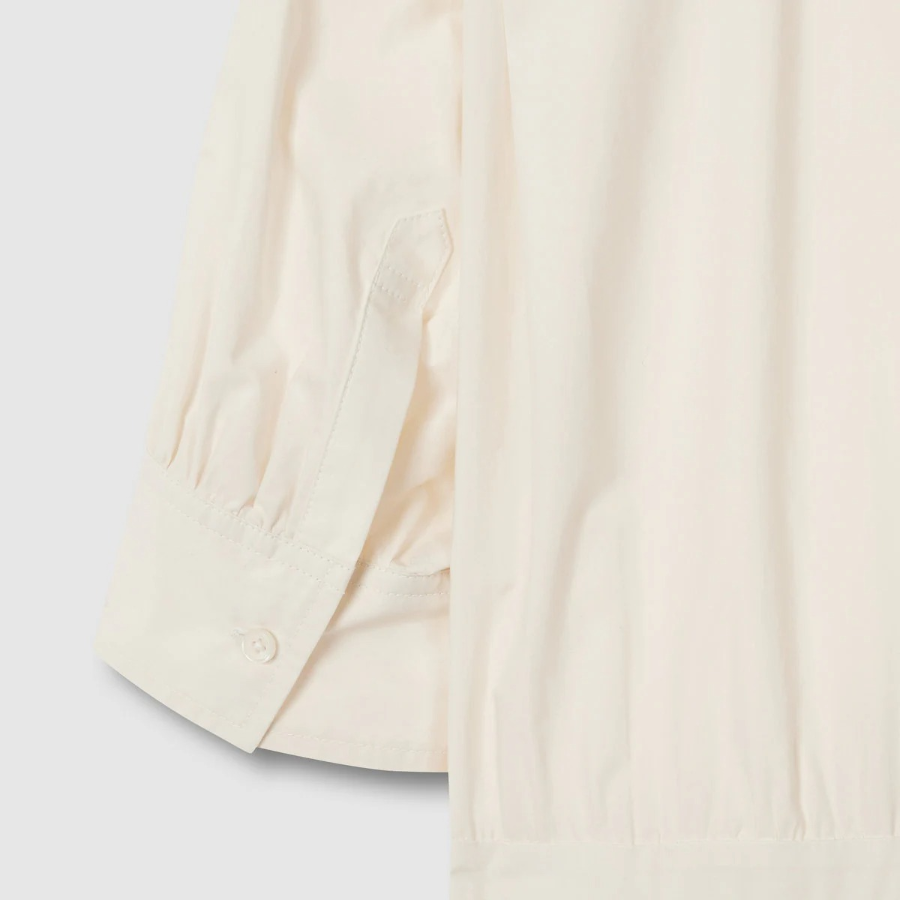 JAJU Cotton Shirt String Short-Sleeve Dress – Ivory