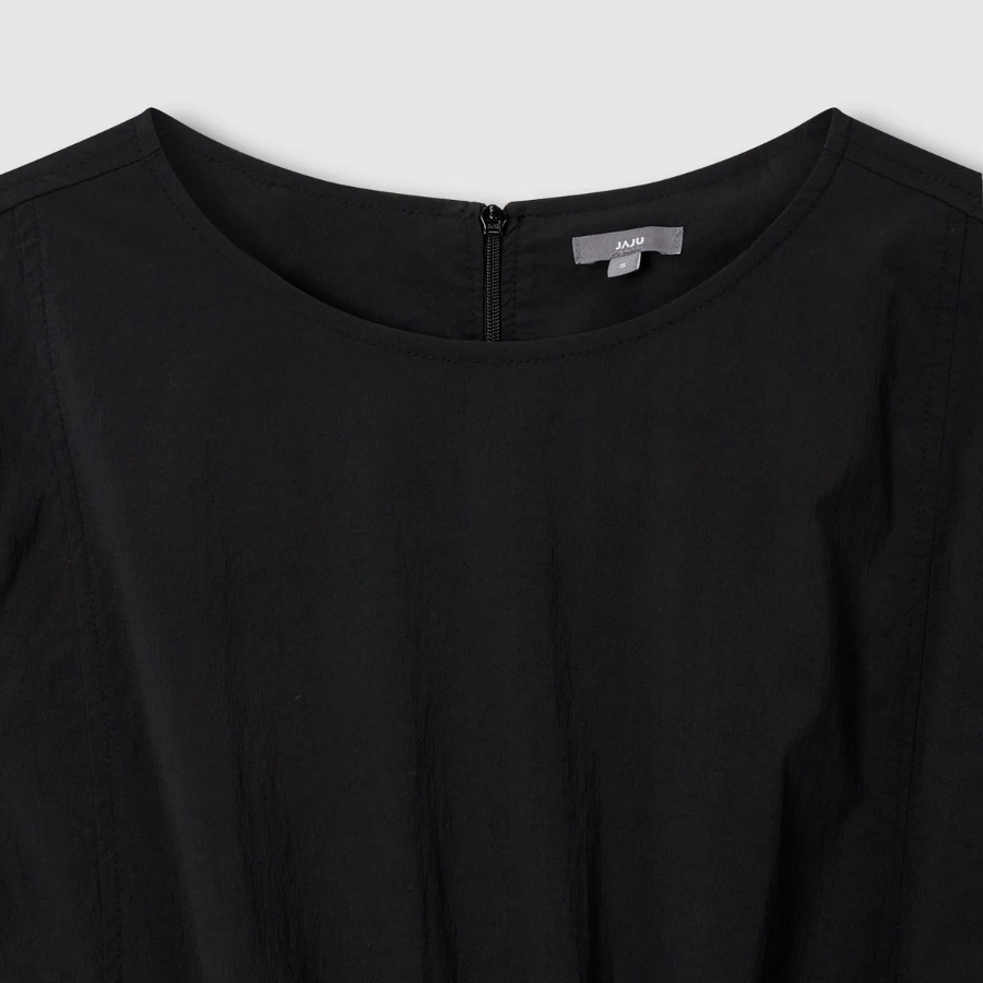 JAJU Square Texture Waist String Dress – Black