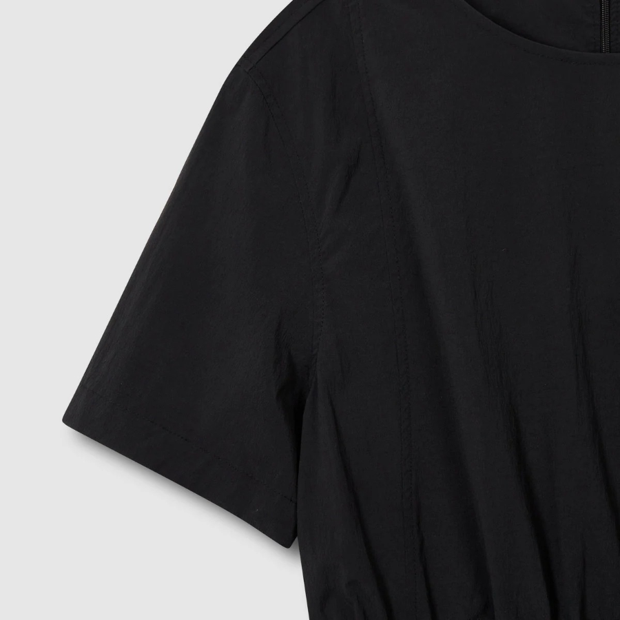 JAJU Square Texture Waist String Dress – Black