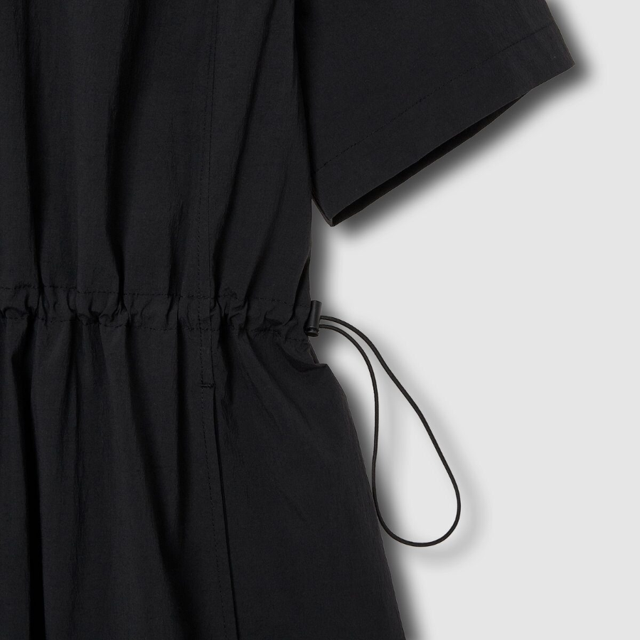 JAJU Square Texture Waist String Dress – Black